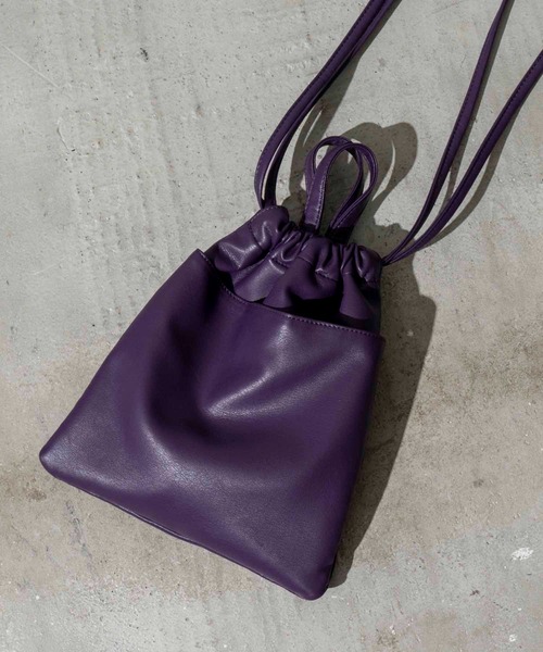 UNISEX》【EX】Vegan Leather Shoulder Drawstring Bag