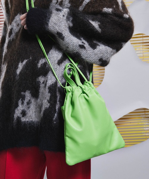 UNISEX》【EX】Vegan Leather Shoulder Drawstring Bag/ヴィーガン