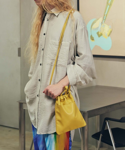 UNISEX》【EX】Vegan Leather Shoulder Drawstring Bag