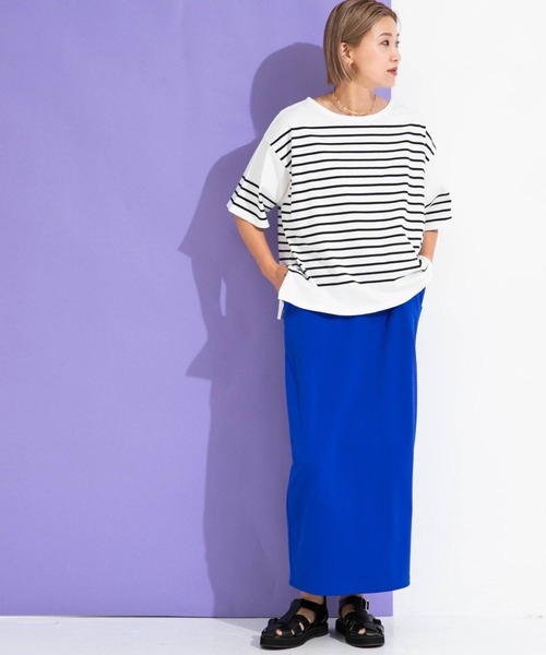 bohmal（ボマール）の「カットソーペンシルスカート（スカート・レディース・ブラック/ブルー/パープル/グリーン/ライム/スカイブルー/レッド/ピンク・FREE/LARGE/MEDIUM）」の6枚目の写真