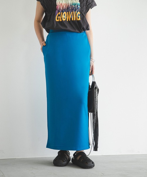 bohmal（ボマール）の「カットソーペンシルスカート（スカート・レディース・ブラック/ブルー/パープル/グリーン/ライム/スカイブルー/レッド/ピンク・FREE/LARGE/MEDIUM）」の5枚目の写真