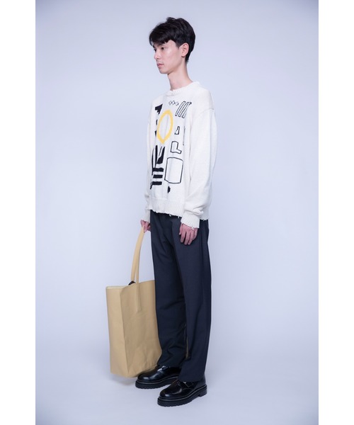 soe（ソーイ）の「soe/ソーイ/Intarsia Sweater Memphis/インターシャセーター(サマーニット)（ニット/セーター・メンズ・ホワイト/ブラック・2）」の5枚目の写真