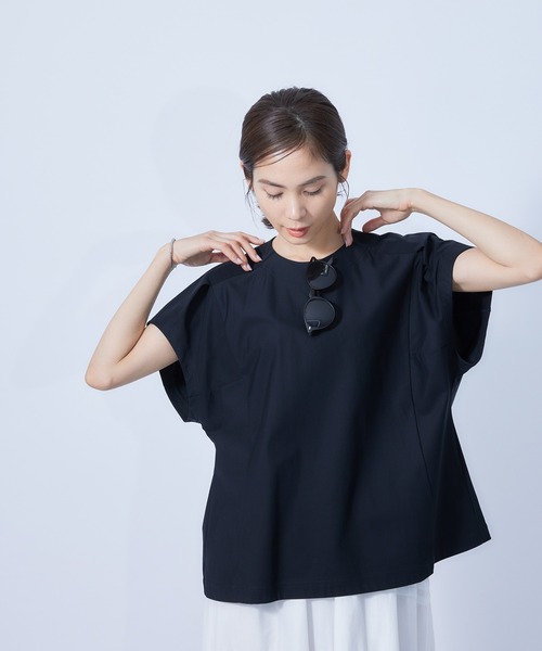 ROPE'(ロペ)の「布帛ライクミニマルコクーンTシャツ(Tシャツ/カットソー・レディース・ブラック/ホワイト/ピンク系その他/オレンジ・38)」の3枚目の写真