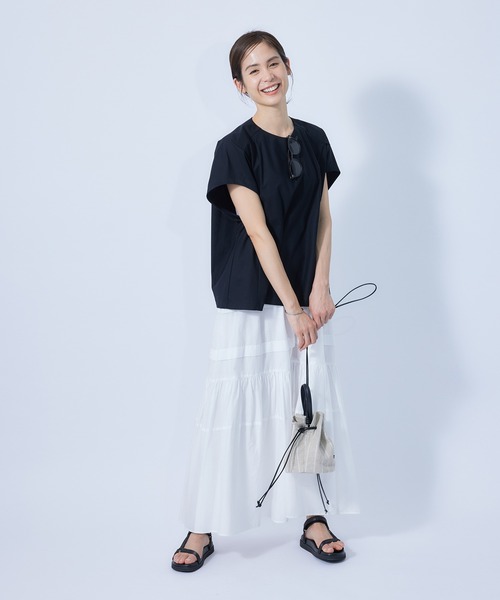 ROPE'(ロペ)の「布帛ライクミニマルコクーンTシャツ(Tシャツ/カットソー・レディース・ブラック/ホワイト/ピンク系その他/オレンジ・38)」の16枚目の写真