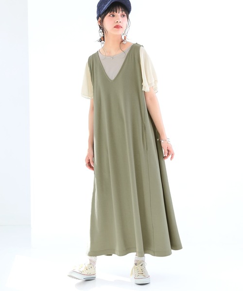 osharewalker（オシャレウォーカー）の「【廃盤】『深Vネックフレアジャンパースカート』（ジャンパースカート・レディース・カーキ/ブルーグリーン/ブラック・FREE）」の15枚目の写真