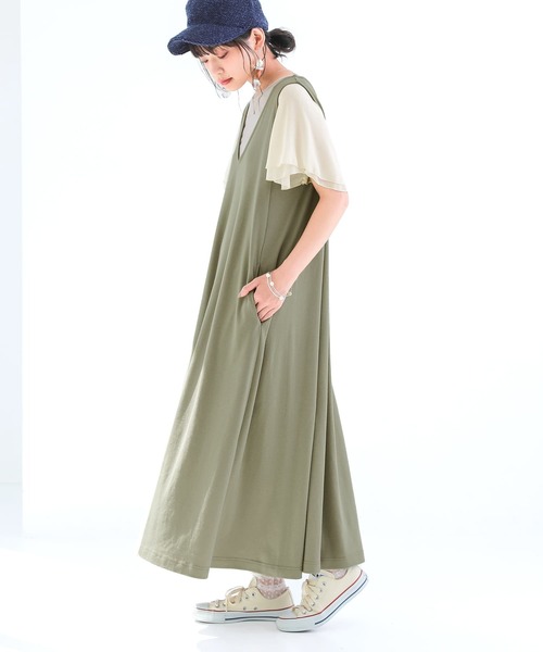 osharewalker（オシャレウォーカー）の「【廃盤】『深Vネックフレアジャンパースカート』（ジャンパースカート・レディース・カーキ/ブルーグリーン/ブラック・FREE）」の14枚目の写真