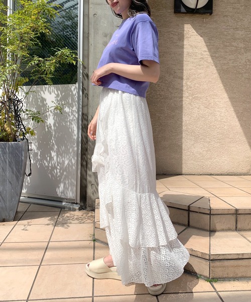 OLIVE des OLIVE(オリーブデオリーブ)の「ラッフルスリットスカート(スカート・レディース・ピンク/ライトグレー/オフホワイト・FREE)」の5枚目の写真