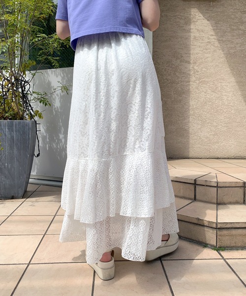 OLIVE des OLIVE(オリーブデオリーブ)の「ラッフルスリットスカート(スカート・レディース・ピンク/ライトグレー/オフホワイト・FREE)」の9枚目の写真