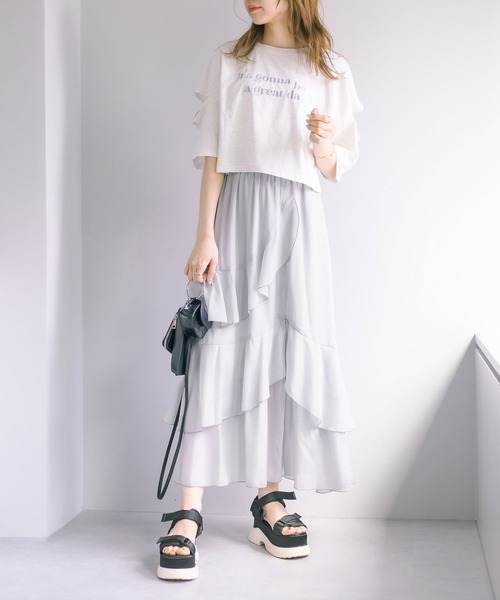 OLIVE des OLIVE(オリーブデオリーブ)の「ラッフルスリットスカート(スカート・レディース・ピンク/ライトグレー/オフホワイト・FREE)」の12枚目の写真