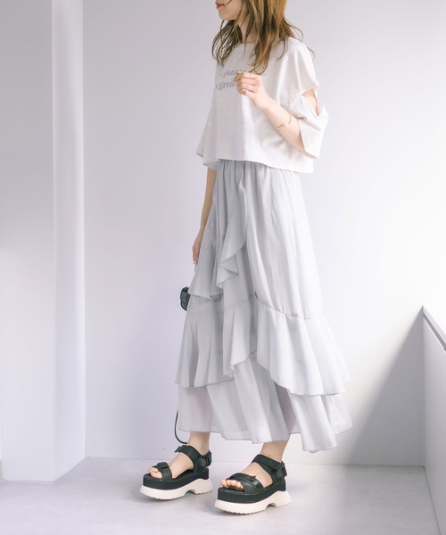 OLIVE des OLIVE(オリーブデオリーブ)の「ラッフルスリットスカート(スカート・レディース・ピンク/ライトグレー/オフホワイト・FREE)」の13枚目の写真
