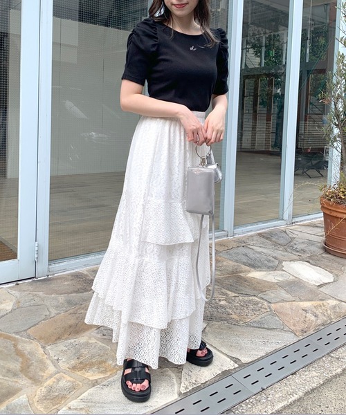 OLIVE des OLIVE(オリーブデオリーブ)の「ラッフルスリットスカート(スカート・レディース・ピンク/ライトグレー/オフホワイト・FREE)」の10枚目の写真