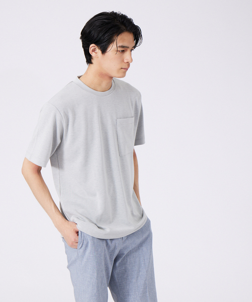 ABAHOUSE(アバハウス)の「ツインフェイス カットオフ ポケTシャツ(Tシャツ/カットソー・メンズ・ライトグレー/ブラック/ライム/ラベンダー・46/48)」の2枚目の写真