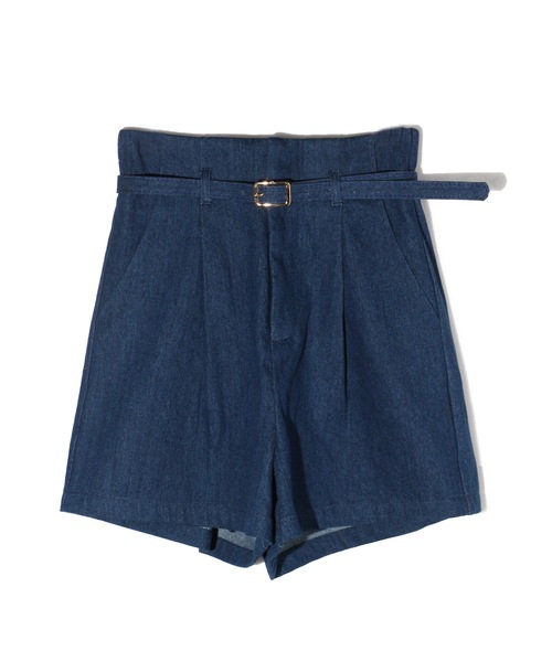 abc une face(アーベーセーアンフェイス)の「ハイウエストショートパンツ(デニムパンツ・レディース・ダークブルー・FREE)」の1枚目の写真