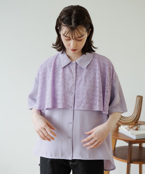 lace layered blouse/レースレイヤード半袖ブラウス（シャツ