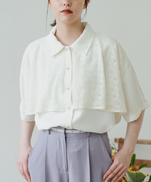 lace layered blouse/レースレイヤード半袖ブラウス（シャツ
