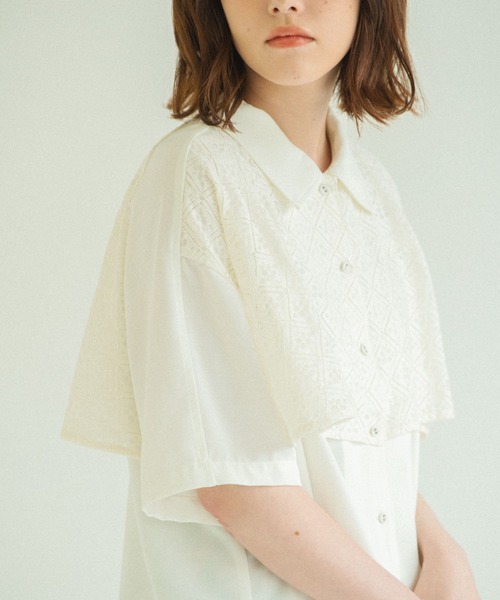 【新品、本物、当店在庫だから安心】 lace layered blouse/レースレイヤード半袖ブラウス（シャツ トップス