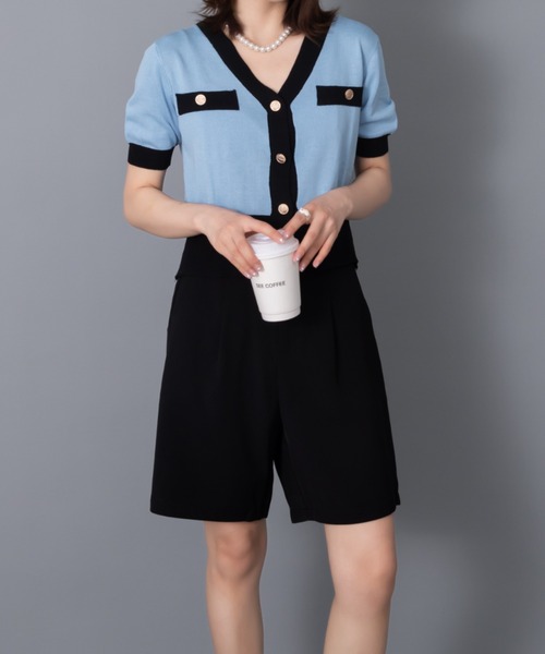 solleim(ソルレム)の「フロントタックバミューダパンツ(その他パンツ・レディース・ブラック/グリーン・M)」の7枚目の写真