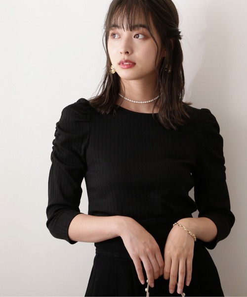 PROPORTION BODY DRESSING(プロポーションボディドレッシング)の「ギャザースリーブリブテレコ / 1212260802(Tシャツ/カットソー・レディース・ブラック/ボルドー/ブラウン・MEDIUM/SMALL)」の1枚目の写真