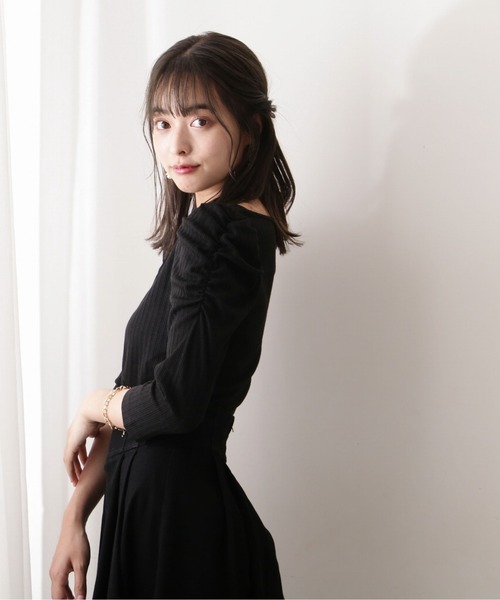 PROPORTION BODY DRESSING(プロポーションボディドレッシング)の「ギャザースリーブリブテレコ / 1212260802(Tシャツ/カットソー・レディース・ブラック/ボルドー/ブラウン・MEDIUM/SMALL)」の5枚目の写真