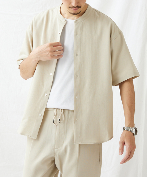 エステルパナマ バンドカラーシャツ（シャツ/ブラウス