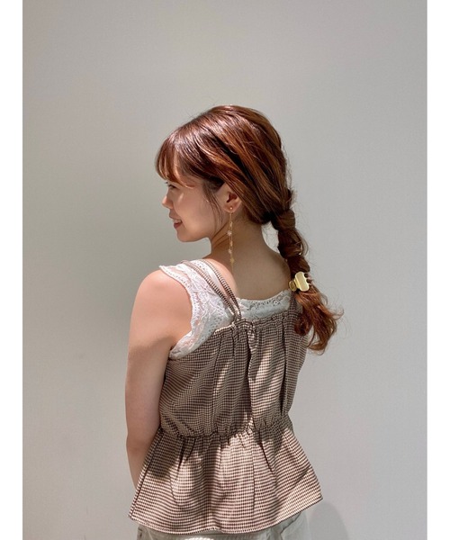 flower(フラワー)の「チェックフリルビスチェ(シャツ/ブラウス・レディース・ブラウン/アイボリー・FREE)」の4枚目の写真