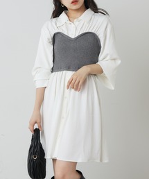 Chico | 【2022AW】長袖ニットベアドッキングシャツミニワンピース(ワンピース)