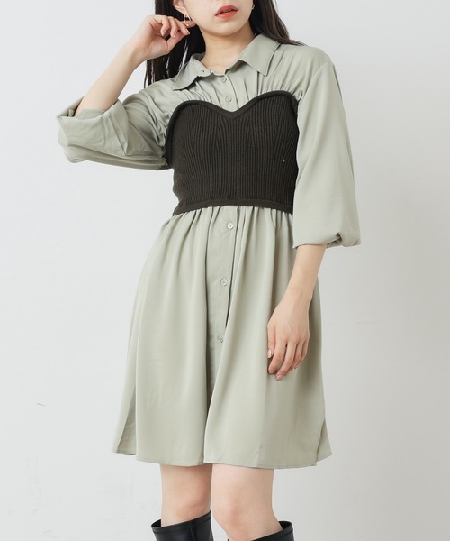 Chico（チコ）の「【2022AW】長袖ニットベアドッキングシャツミニワンピース（ワンピース・レディース・ホワイト/カーキ/ホワイト系その他・FREE）」の16枚目の写真