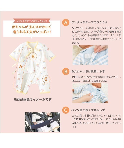 combimini（コンビミニ）の「おうちラップクラッチ（イチゴ）（ロンパース・キッズ・ベビーピンク・50-60㎝/60-70㎝）」の3枚目の写真