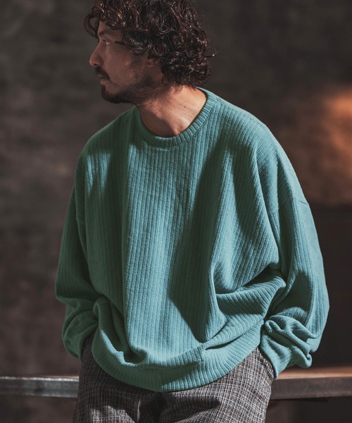 FACTOTUM（ファクトタム）の「mlt3974- Dobby Jacquard Knit-sew  Long-sleeve カットソー（Tシャツ/カットソー・メンズ・ブルー系その他/グレイッシュベージュ/チャコール/ブラック・48/44/46）」の4枚目の写真