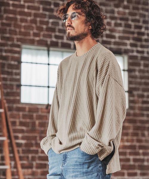 FACTOTUM（ファクトタム）の「mlt3974- Dobby Jacquard Knit-sew  Long-sleeve カットソー（Tシャツ/カットソー・メンズ・ブルー系その他/グレイッシュベージュ/チャコール/ブラック・48/44/46）」の5枚目の写真