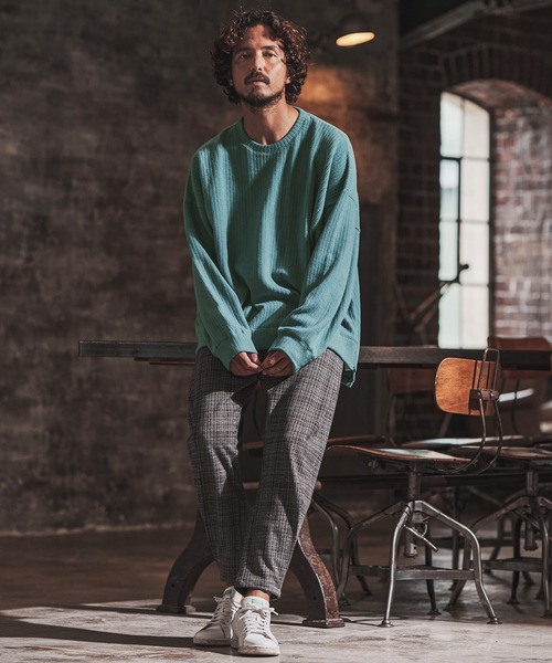 FACTOTUM（ファクトタム）の「mlt3974- Dobby Jacquard Knit-sew  Long-sleeve カットソー（Tシャツ/カットソー・メンズ・ブルー系その他/グレイッシュベージュ/チャコール/ブラック・48/44/46）」の19枚目の写真