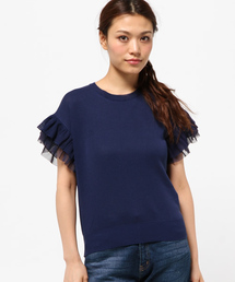 Ray BEAMS | Ray BEAMS / フリル チュールスリーブ クルーネック(ニット/セーター)