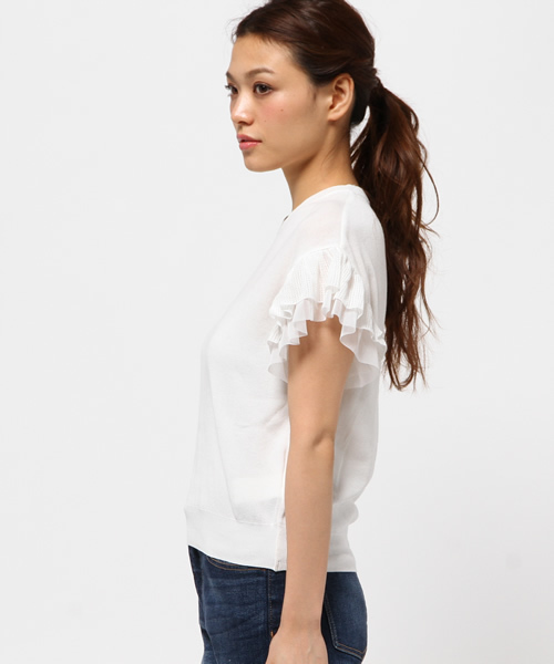 Ray BEAMS（レイビームス）の「Ray BEAMS / フリル チュールスリーブ クルーネック（ニット/セーター・レディース・ホワイト/サックスブルー/ネイビー・ONE SIZE）」の11枚目の写真