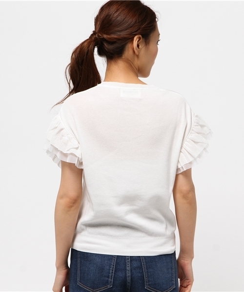 Ray BEAMS（レイビームス）の「Ray BEAMS / フリル チュールスリーブ クルーネック（ニット/セーター・レディース・ホワイト/サックスブルー/ネイビー・ONE SIZE）」の5枚目の写真