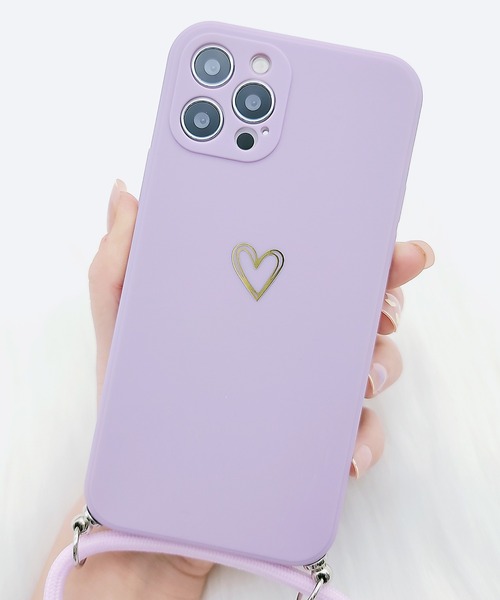 セール】ストラップ付 ハートワンポイントシリコンiPhoneケース