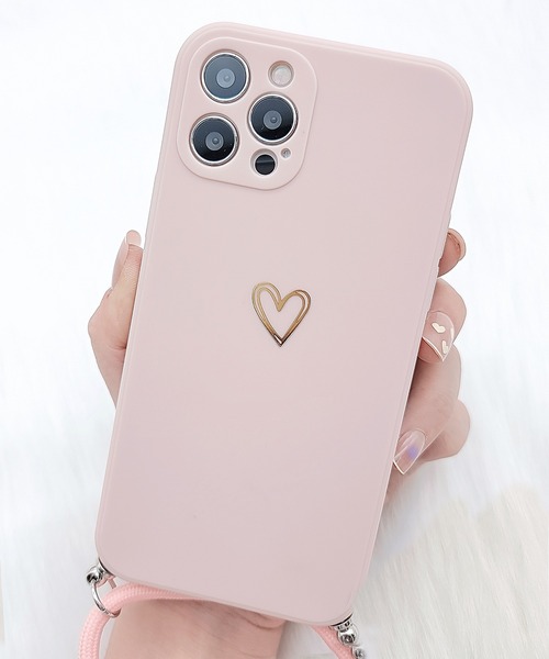 LOUVINI iPhone用ケース ベージュ ハートストラップ セール】ストラップ付 ハートワンポイントシリコンiPhoneケース