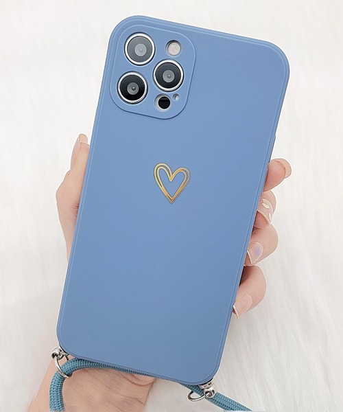 セール】ストラップ付 ハートワンポイントシリコンiPhoneケース