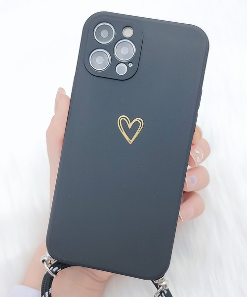 セール】ストラップ付 ハートワンポイントシリコンiPhoneケース