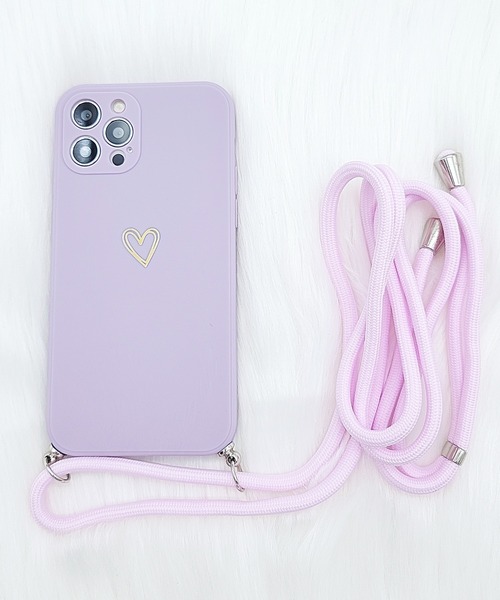 ストラップ付 ハートワンポイントシリコンiPhoneケース（スマホケース