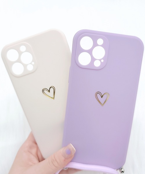 セール】ストラップ付 ハートワンポイントシリコンiPhoneケース
