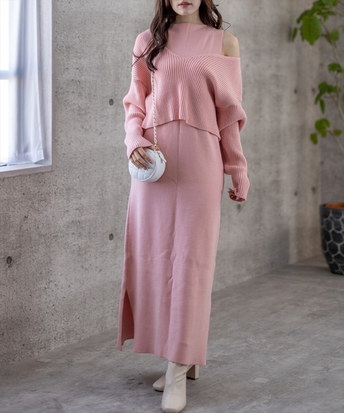 clear(クリア)の「レイヤードニットワンピース(ワンピース・レディース・ピンク/アイボリー/ラベンダー・F)」の3枚目の写真