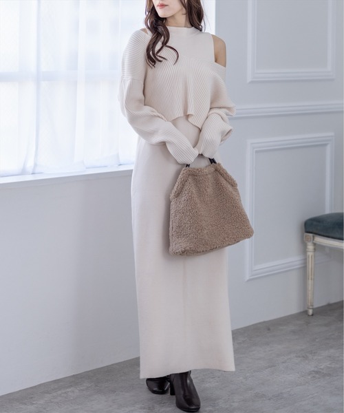 clear(クリア)の「レイヤードニットワンピース(ワンピース・レディース・ピンク/アイボリー/ラベンダー・F)」の5枚目の写真