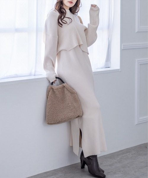 clear(クリア)の「レイヤードニットワンピース(ワンピース・レディース・ピンク/アイボリー/ラベンダー・F)」の6枚目の写真