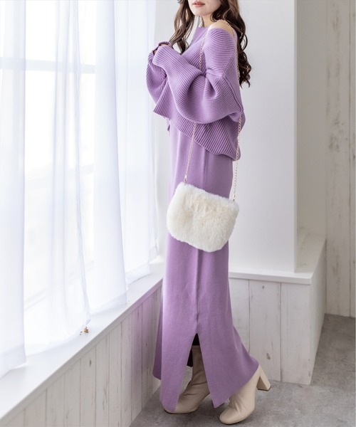 clear(クリア)の「レイヤードニットワンピース(ワンピース・レディース・ピンク/アイボリー/ラベンダー・F)」の10枚目の写真