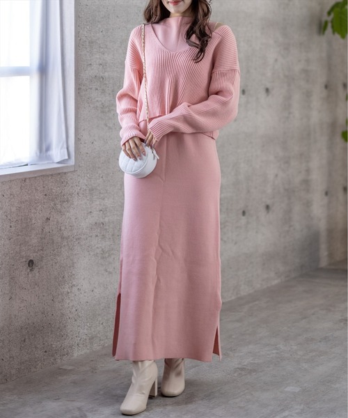 clear(クリア)の「レイヤードニットワンピース(ワンピース・レディース・ピンク/アイボリー/ラベンダー・F)」の12枚目の写真