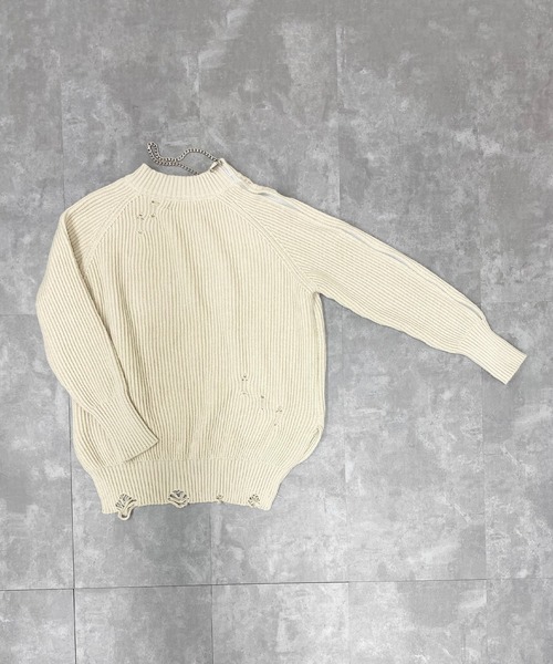 R/X（ロックス）の「チェーンバッチ付きダメージルーズニット（ニット/セーター・レディース・アイボリー/ブラック・FREE）」の8枚目の写真