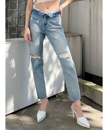 GYDA | H/W GYDA SLEEK KNEEダメージデザインデニムパンツ(デニムパンツ)