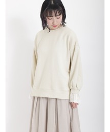 Samansa Mos2 | 裏毛袖レース付クルーネックスウェット(Tシャツ/カットソー)