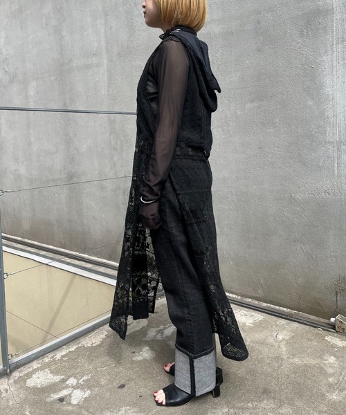 CIAOPANIC（チャオパニック）の「フード付きレースノースリーブワンピース（ワンピース・レディース・ブラック/オフホワイト・FREE）」の6枚目の写真