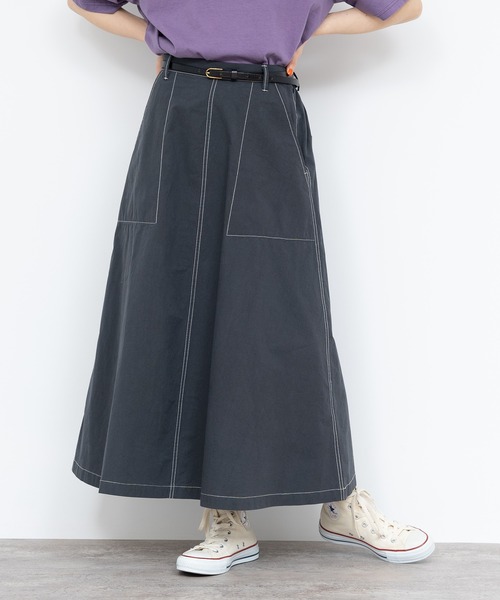 PAR ICI（パーリッシィ）の「40ダンプグランジウォッシュ フレアスカート(セットアップ対応)（スカート・レディース・チャコールグレー/ベージュ/ネイビー・FREE）」の2枚目の写真